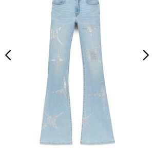 PURPLE Brand Light Indigo Blue Flared denim Jeans Crystal Rhinestone Stars 30